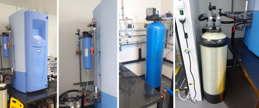 A series of images displaying the installation of the Centra water purification system for a biopharma company