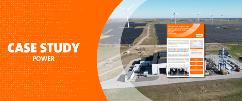 A front page of a case study in front of an image of an ammonia processing plant