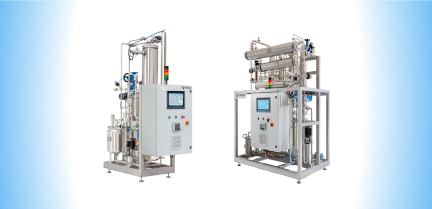 Packaged distillation systems that make highly purified water and water for injection.